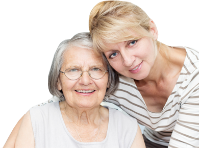 An elderly grandmother with her daughter